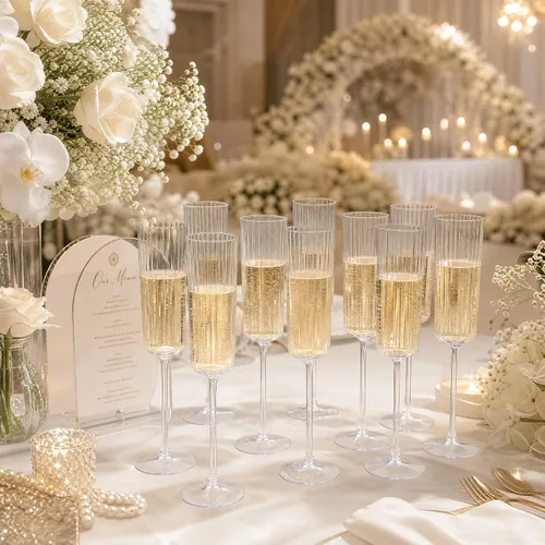 Vista 9 de 36 flautas de champán de plástico acanaladas para bodas y fiestas Clear Champagne Glasses, 6 oz Capacity, Elegant Sparkling Wine Stemware