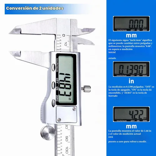Vista 2 de Herramienta de medición de calibre digital, herramienta de medición de calibre con acero inoxidable, calibre vernier digital de micrometro con dial