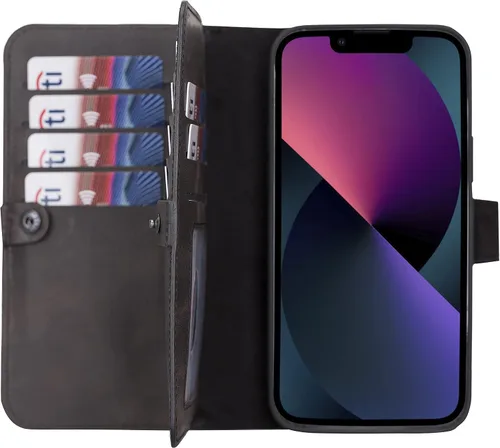 Vista 53 de HARDISTON Funda de piel auténtica de alta calidad hecha a mano para iPhone 7/8 / SE doble folio tarjetero - Funda magnética desmontable - Soporte