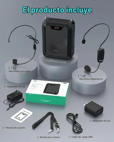 Vista 8 de SHIDU 30W Amplificador de voz con micrófono inalámbrico y auriculares de micrófono IPX6 Waterproof Amplifier Wireless & Wired Microphone Bluetooth