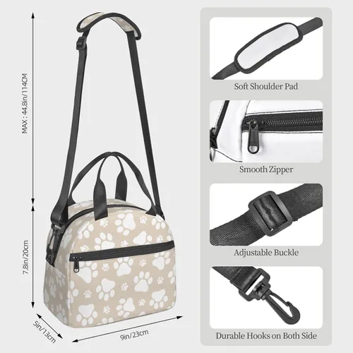 Vista 3 de Perinsto Lindas patas de perro beige bolsa de almuerzo reutilizable aislada bolsa de almuerzo lonchera contenedor con correa ajustable