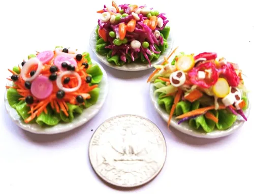 Vista 3 de 3 Ensalada Vegetariana Casa de muñecas Alimentos en miniatura, Comida diminuta, Coleccionables de muñecas, Comida para muñecas