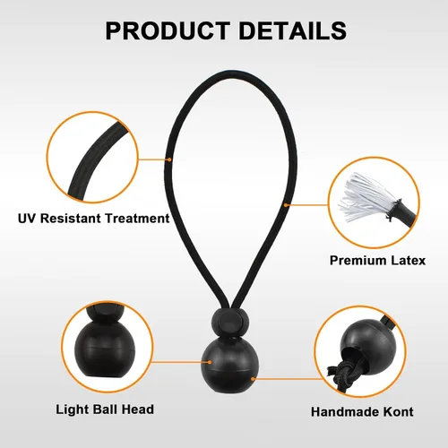 Vista 3 de Correas elásticas universales MARRTEUM Ball, cuerdas elásticas multiusos para tiendas de campaña, toldos, lona (12 piezas, negro) Multipurpose
