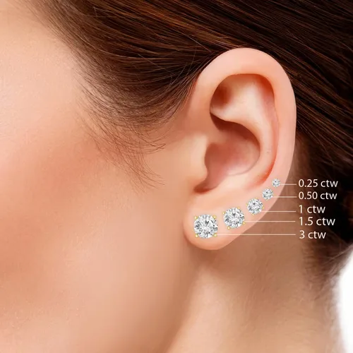 Vista 4 de Houston Diamond District Solitaire Diamond Stud Earrings Round Brilliant Shape 4 Prong Push Back (L-M Color, I1-I2 Clarity)