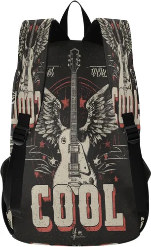 Vista 8 de Mochila de viaje retro de guitarra fresca para hombre, mochila de viaje elegante para llevar en vuelo, aprobada para el vuelo, bolsa para portátil