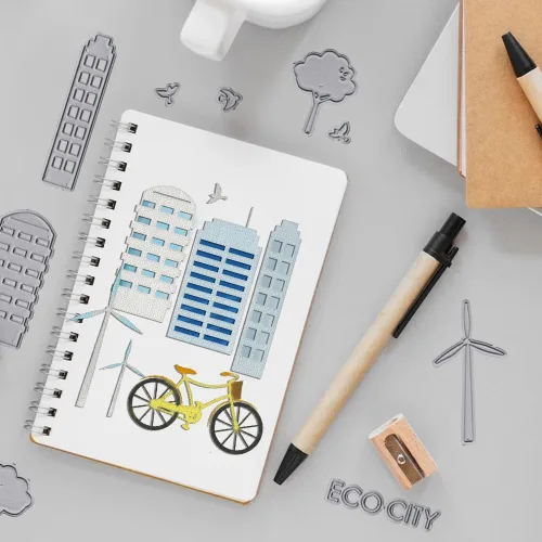 Vista 4 de Troqueles ecológicos para hacer tarjetas, ECO City Building Bike Troquel para álbumes de recortes, papel, manualidades, decoración, álbum