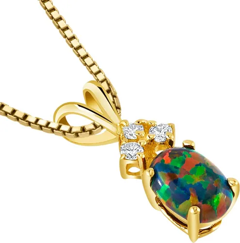 Vista 2 de PEORA Colgante de ópalo negro creado en oro amarillo de 14 quilates con diamantes genuinos para mujer, delicado solitario, forma ovalada de grado
