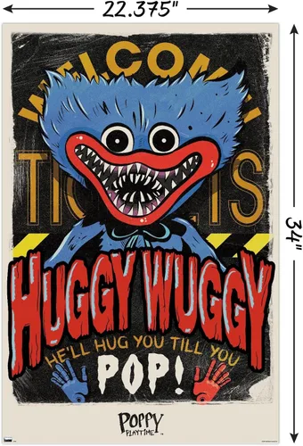 Vista 3 de Poppy Playtime - Póster de pared Huggy Wuggy, 34 pulgadas de largo x 22.4 pulgadas, versión sin marco