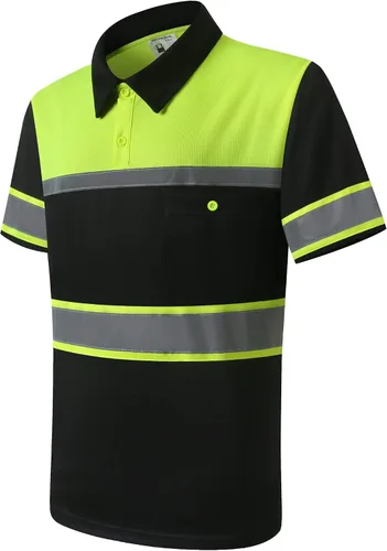 Vista 8 de Camisas de seguridad HoliSecure para hombre, camisas polo reflectantes de alta visibilidad para hombre con bolsillo, ropa de trabajo de manga corta