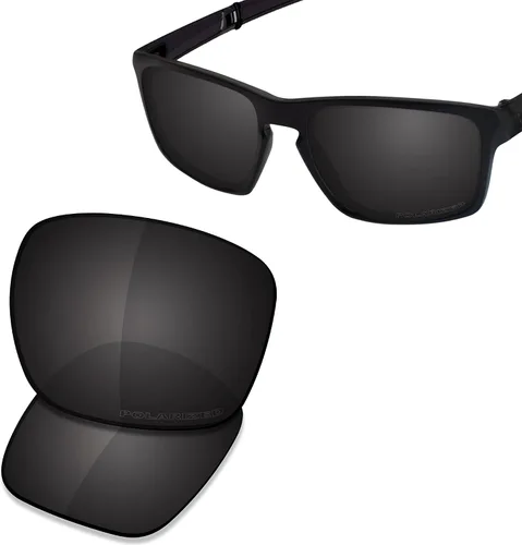 Vista 2 de SAUCER Lentes de repuesto prémium para Oakley Sliver F Gafas de sol plegables plateadas OO9246 de alta definición, color negro carbón polarizado