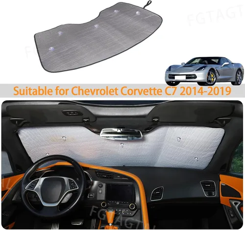Vista 6 de Parasol para parabrisas compatible con Chevrolet Corvette C7 2014-2019, parasol plegable para ventana delantera, visera de protección solar