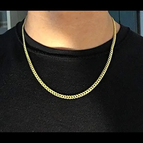 Vista 2 de QS Jewels Cadena de eslabones cubanos Miami de 0177in chapado en oro de 18 quilates cadena de acero inoxidable para hombres y mujeres joyería