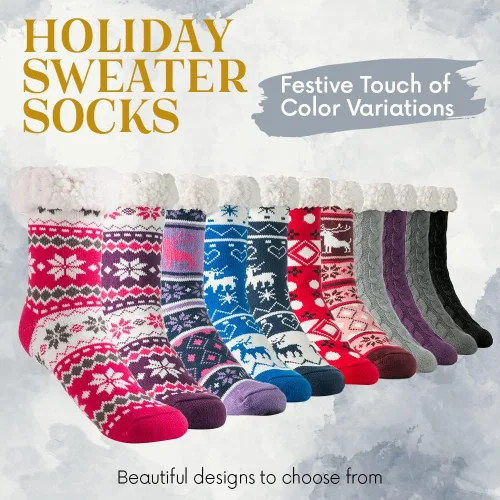 Vista 4 de Debra Weitzner Calcetines peludos para mujer, con forro polar, sherpa de Navidad, súper suaves, cálidos y esponjosos