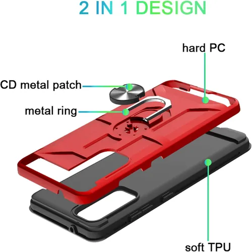Vista 4 de Funda para Galaxy S20 Fe, de doble capa, a prueba de golpes, con soporte de anillo giratorio de 360°, adecuada para Samsung Galaxy S20 Fe (rojo)