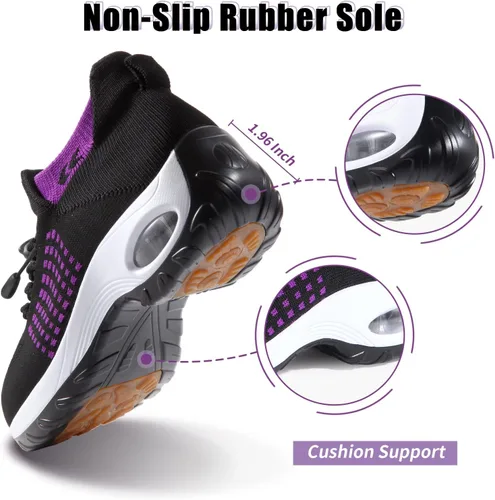 Vista 3 de STUNAHOME Tenis sin cordones para mujer, parte inferior gruesa, con cojín de aire, zapatos de malla transpirable, zapatos ortopédicos para mujer