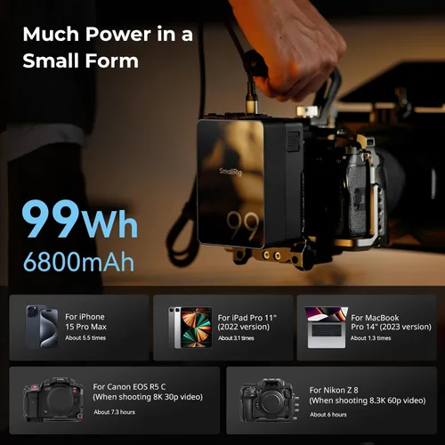 Vista 7 de SMALLRIG V Mount Battery VB99 Pro, 99Wh / 6800mAh Mini V-Mount Batería