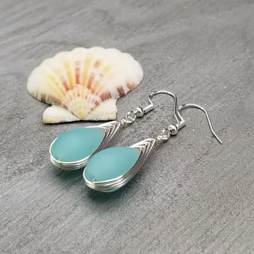 Vista 18 de Yinahawaii Handmade Sea Glass Earrings, Hawaiian Jewelry, Wire Braided Earrings Teardrop Earrings, Beach Jewelry Sea Glass Jewelry For Women Cobalt
