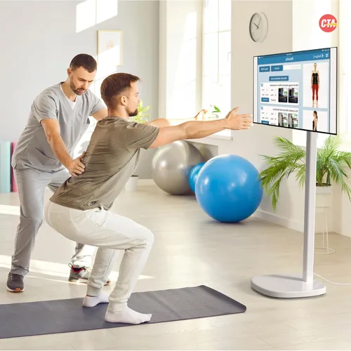 Vista 7 de CTA Ergonomic Floor Stand For Monitors & TV’s Up To 35-inches & 22 lbs - Mobile Stand With Anti-Knockdown Base & Height Adjustable - Commercial