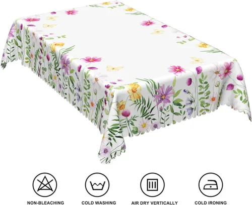 Vista 22 de Mantel rectangular floral de 52 x 70 pulgadas, color blanco y negro, estampado floral, a prueba de derrames y aceite, para cocina, comedor