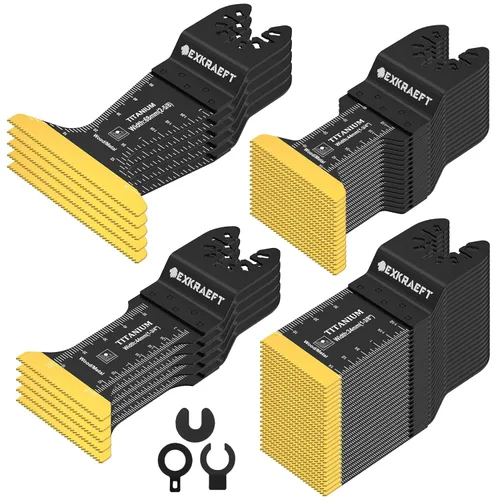 Vista 9 de EXKRAEFT 18 cuchillas oscilantes de titanio, cuchillas multiherramienta universales profesionales para madera, plástico y metal, kits de cuchillas