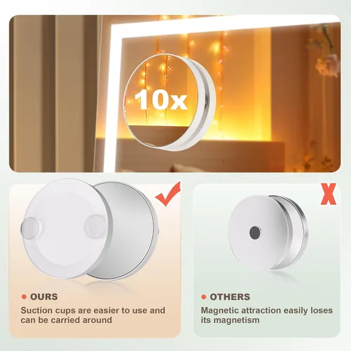 Vista 9 de Hasipu Espejo de tocador con luces, espejo LED de maquillaje de 11.4 x 13.8 pulgadas con aumento de 10X, Smart Touch 3 colores regulables, ajuste
