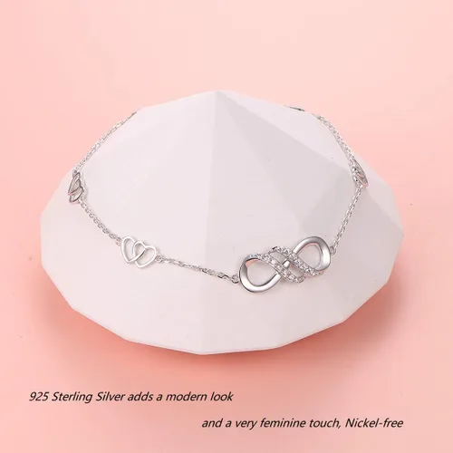 Vista 3 de Infinity Anklet 925 Sterling Silver for Women Girls Adjustable Heart Ankle Bracelet Boho Beach Foot Chain 9+1 Inch Charm Jewelry Best Birthday Gifts