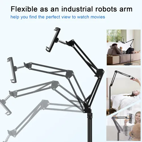 Vista 4 de Soporte de suelo para tablet con base de doble peso, soporte para teléfono de cama superior ajustable en altura / soporte elástico para tableta