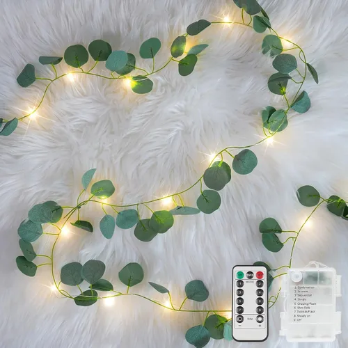Vista 20 de suddus Willow Vine con luces de hadas funciona con pilas, 12 pies 40 luces LED artificiales con control remoto, cadena de luces colgantes