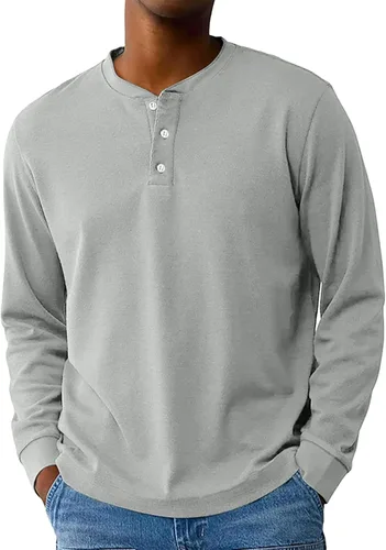 Vista 25 de Camisas de verano para hombre, camiseta Henley de manga larga con botones, estilo casual, M-3XL