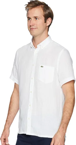 Vista 2 de Lacoste CH4991 - Camisa tejida de lino sólido con botones y ajuste regular de manga corta