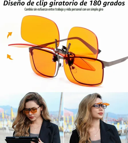 Vista 2 de FEISEDY Clip en gafas de luz azul de una pieza sin montura para mujer y Naranja/Rectangular