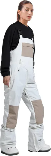 Vista 3 de GSOU SNOW Women Snow Bibs Ski Snowboard Pants Waterproof Beige y blanco