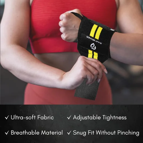 Vista 6 de EVMT Premium Wrist Wraps for Weightlifting Durable Lifting Straps for Enhanced Wrist Support Perfect for Strength Training, Gym Workouts &