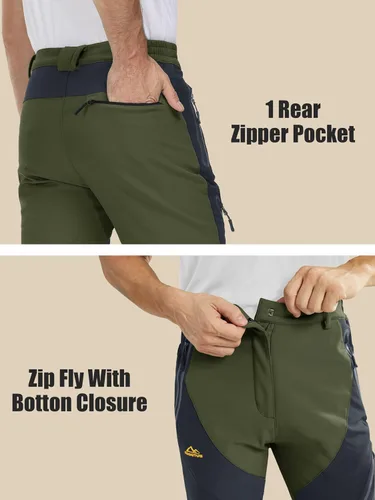 Vista 6 de MAGCOMSEN Pantalones de invierno para hombre, pantalones de nieve con forro polar, resistentes al agua, 4 bolsillos con cremallera, pantalones