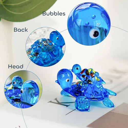 Vista 4 de HDCRYSTALGIFTS Figuras de tortuga marina de vidrio soplado de 2.5 pulgadas, regalo para mujeres, colección de animales marinos de vidrio hecho a