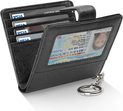 Vista 16 de FurArt Cartera plegable para mujer con 9 ranuras, bloqueo RFID, ventana de identificación, cartera compacta con llavero