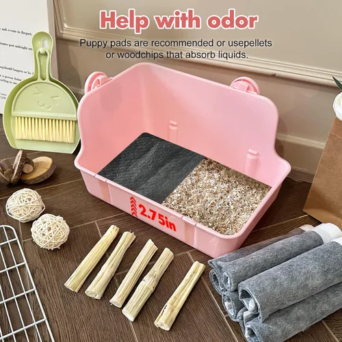 Vista 4 de RUBYHOME Caja de arena para conejos Caja de arena para conejitos Entrenador de orinal para conejillo de indias Entrenador de orinal de esquina Ropa
