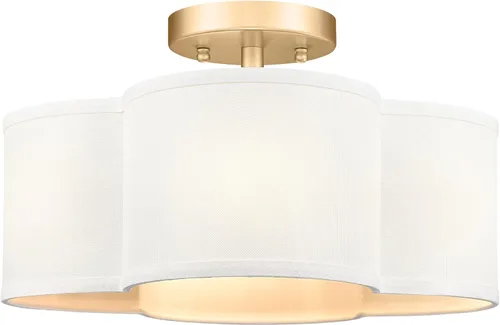 Vista 10 de Lámpara de Techo Semiempotrada Dorada, 3 Luces Accesorios de Iluminación de Techo de 12.5" con Pantalla de Tela en Forma de Flor, Luces de Tambor