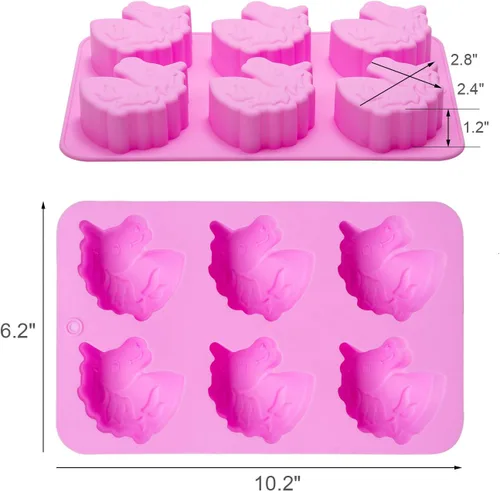 Vista 2 de Fewo Molde de silicona antiadherente con forma de unicornio de 6 cavidades, para tartas de fiesta, jabones, bombas de baño, chupitos de gelatina