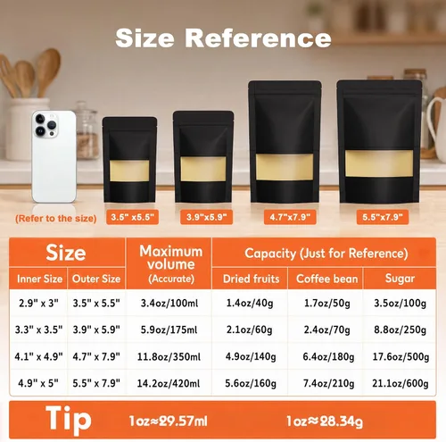 Vista 3 de FireKylin 100 bolsas resellables, bolsas de papel con ventana mate para pequeñas empresas, cremallera y bolsas sellables con calor para embalaje