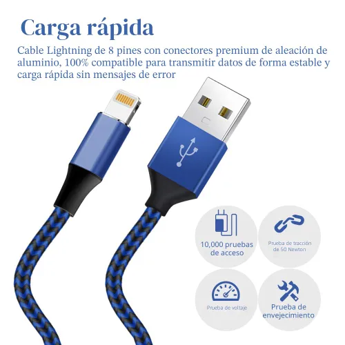 Vista 3 de Cable de carga para iPhone [certificado Apple MFi] Lightning 6PACK-3/3/6/6/6/10 pies, cable de carga de nailon trenzado de alta velocidad