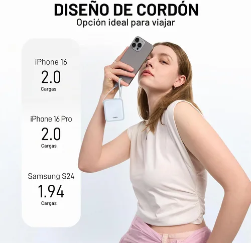 Vista 6 de VINKO Cargador Portátil con Cable Incorporado, 10000mAh 22.5W Carga Rápida Banco de Batería USB C, Banco de Energía para Teléfono Celular para Azul