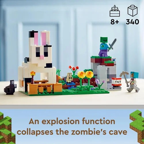 Vista 2 de Lego 21181 Minecraft The Ranch Rabbit, juego de construcción, juguete para niños a partir de 8 años con figuras entrenador, zombi, animales