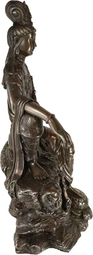 Vista 2 de Ebros - Estatua de Bodhisattva de la diosa del agua y la luna Kuan Yin en resina de bronce sintético, 13.75 pulgadas de alto, Museo de la Deidad