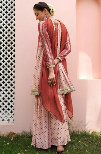 Vista 7 de Janasya Kurta con estampado floral digital Georgette multicolor para mujer con Sharara y Dupatta