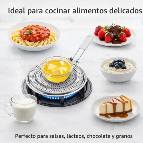 Vista 5 de HIC Kitchen Difusor de Calor Reductor Protector de Llama con Mango Extraíble, Acero Inoxidable, Distribuye el Calor Uniformemente y Reduce
