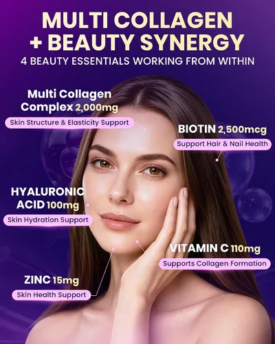 Vista 6 de Péptidos de colágeno múltiple 2,000 mg con biotina y ácido hialurónico