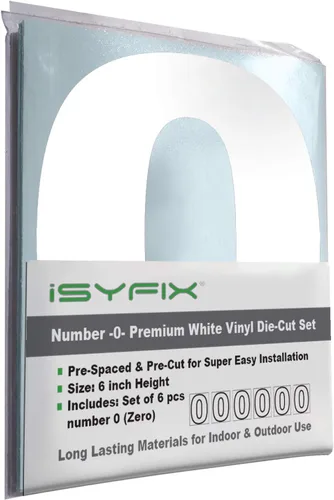 Vista 22 de iSYFIX - Calcomanías de vinilo blancas con número 0 (cero) - Juego de 6 unidades de 1.5 pulgadas autoadhesivas - Decalcomanías premium troqueladas