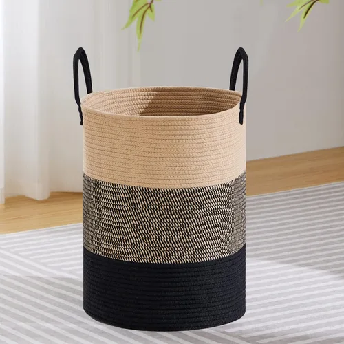 Vista 27 de VIPOSCO Cesta de lavandería tejida pequeña de 30L, color marrón y blanco