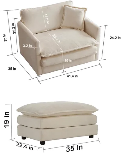 Vista 2 de WILLIAMSPACE Sofá individual de 41 pulgadas con otomana móvil, sillón tapizado moderno con 1 almohada, silla decorativa para sala de estar, sofá